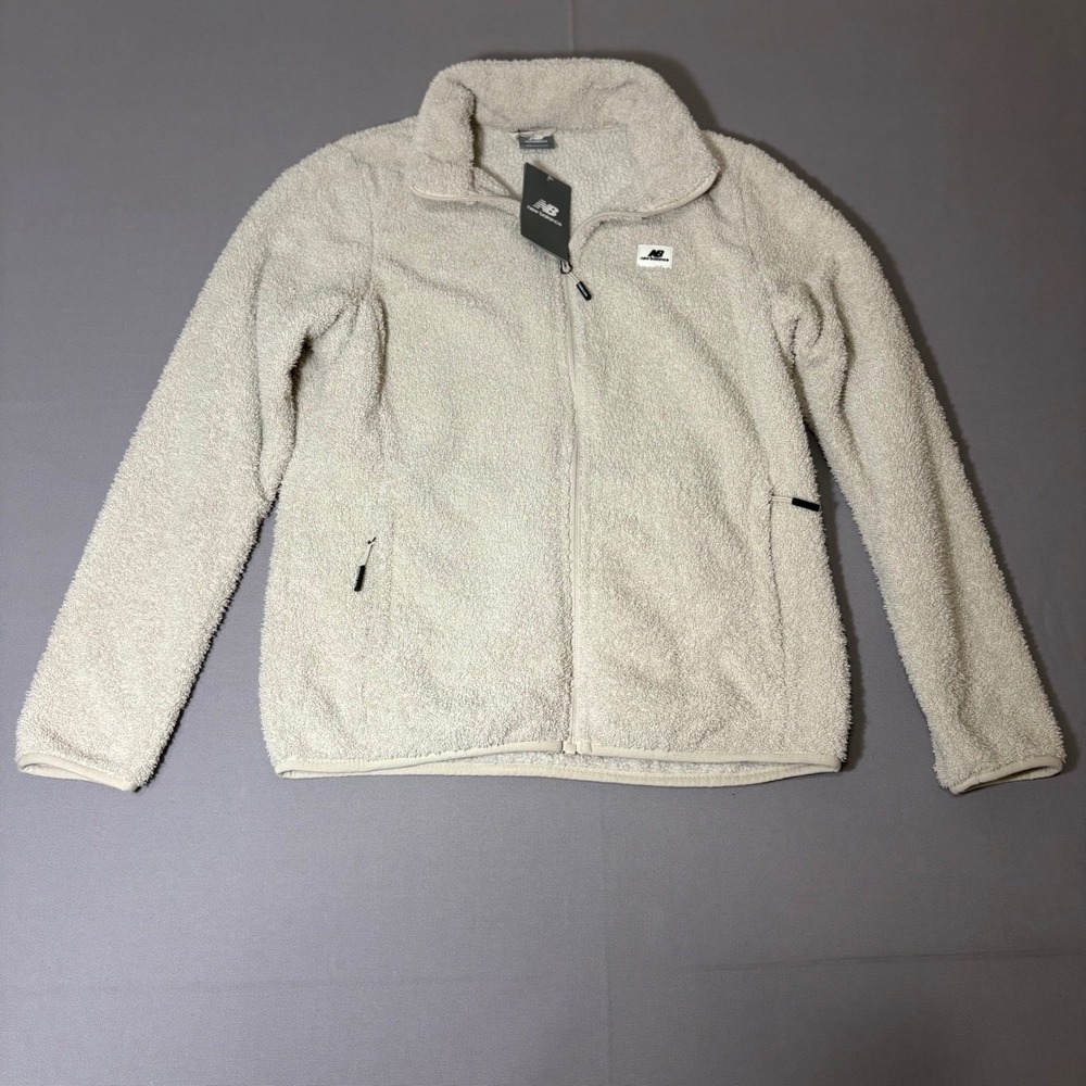 NWT New Balance Fleece Jacket Womens Small Cream Sherpa Full Zip Mock Neck